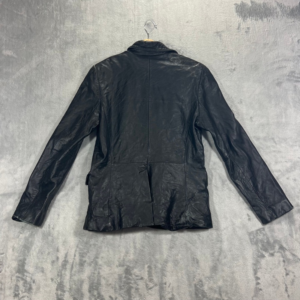 JLC New York Leather Blazer Women Size S Black Fair Distressed Two Button Jacket